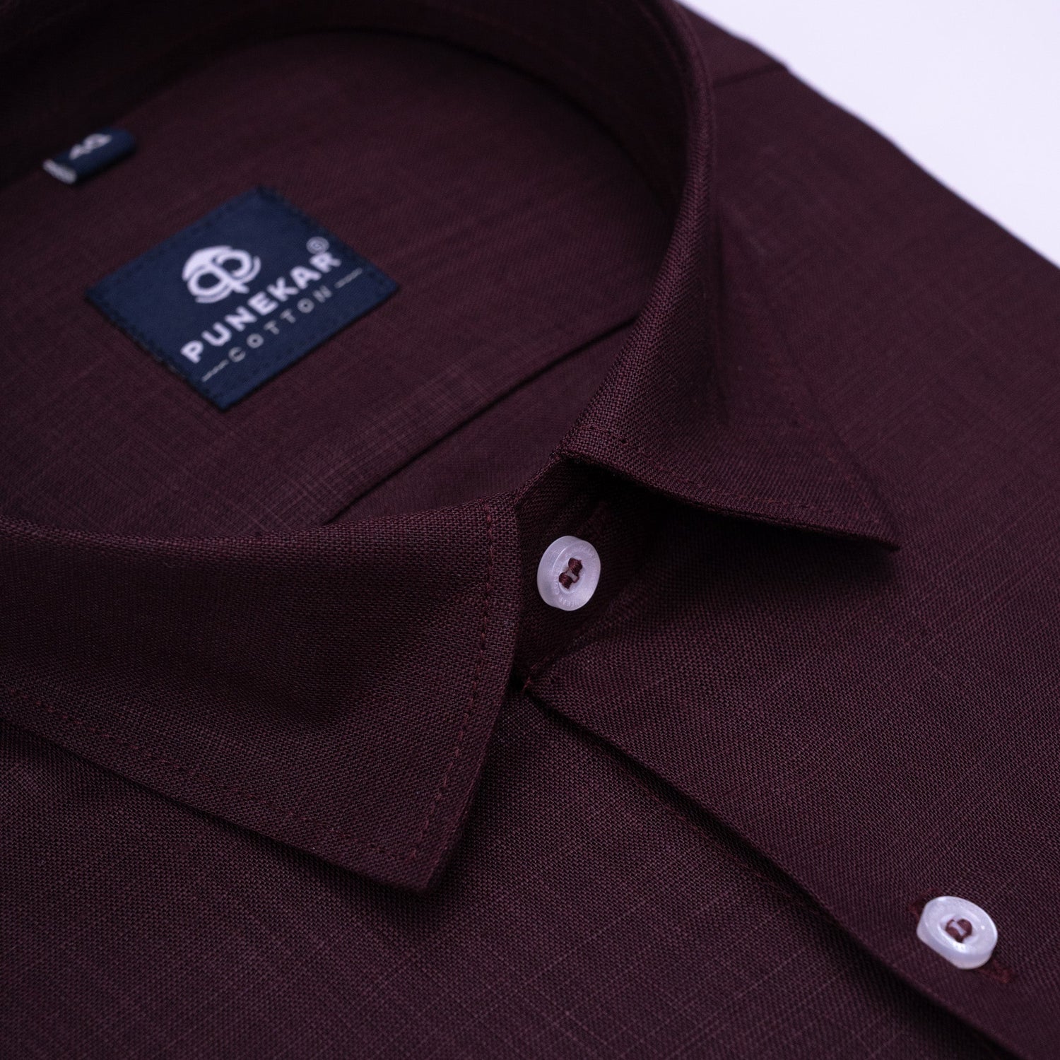 Dark Wine Color 80s Lino Lyocell Shirt For Men - Punekar Cotton