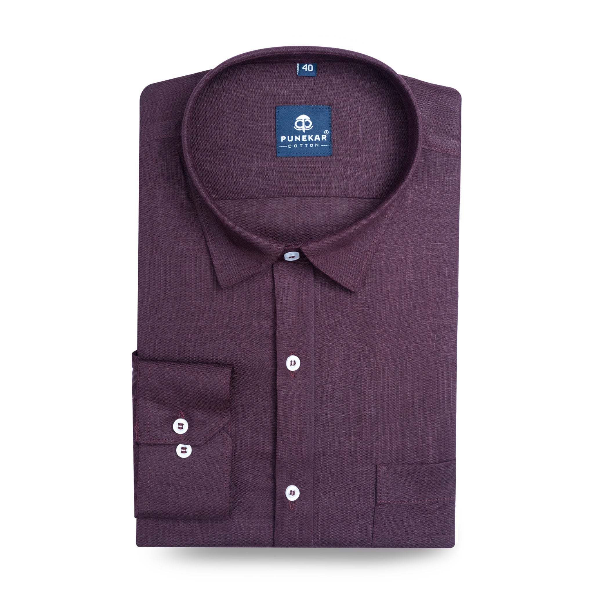 Deep Plum Color 80s Lino Lyocell Shirt For Men - Punekar Cotton
