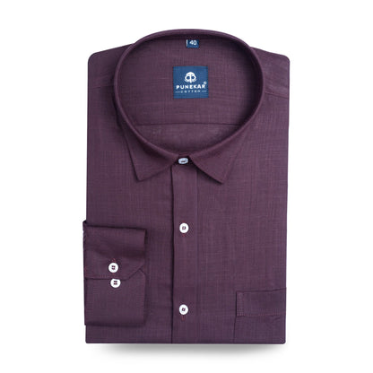 Deep Plum Color 80s Lino Lyocell Shirt For Men - Punekar Cotton