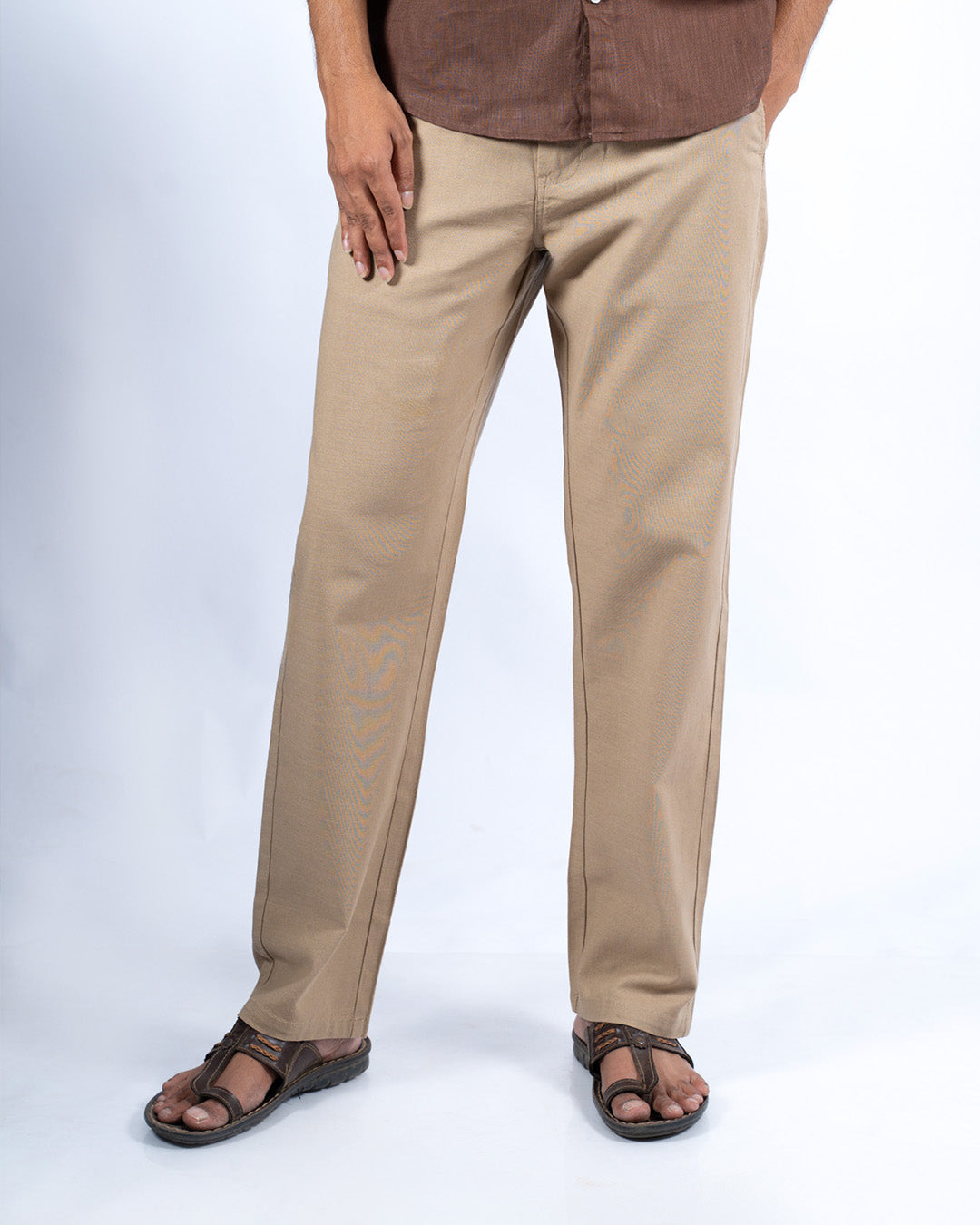 Dark Beige Everyday Cotton Linen Straight-Fit Pants for Men