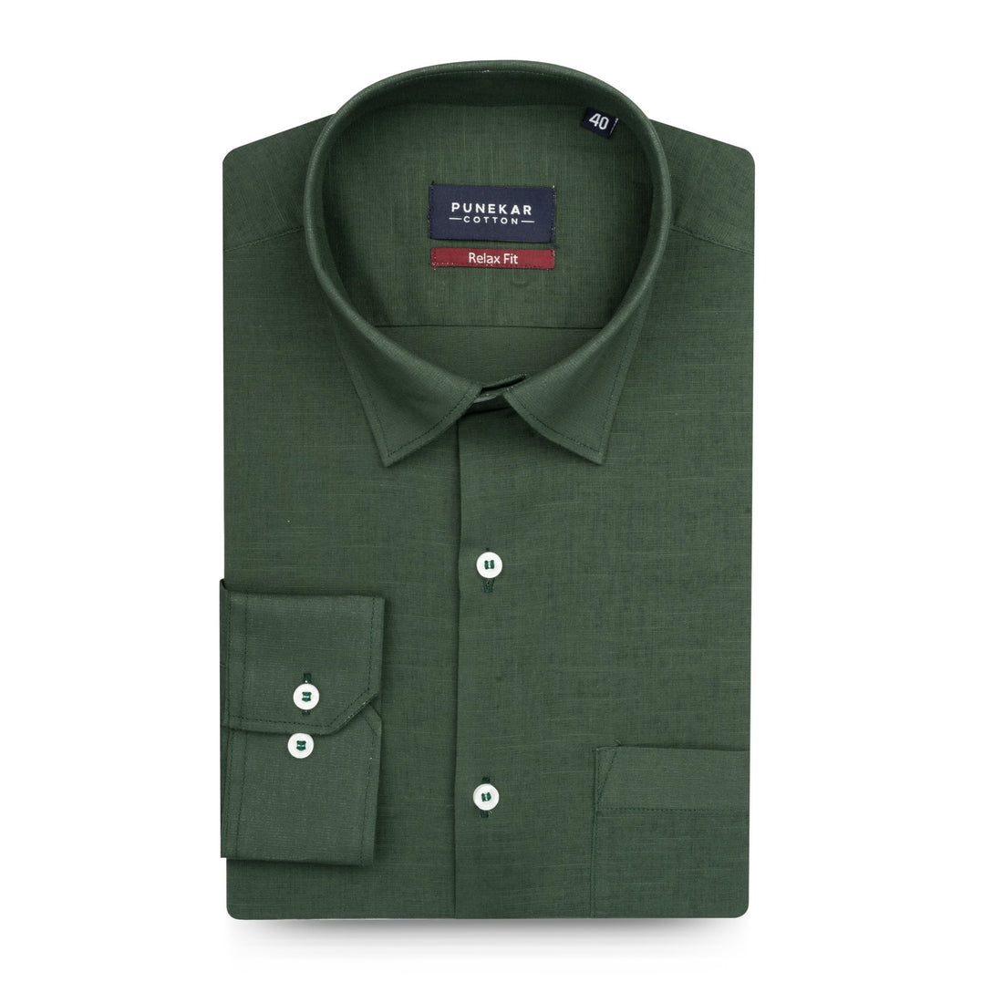 Forest Green Color Solid Cotton Linen Shirt For Men - Punekar Cotton