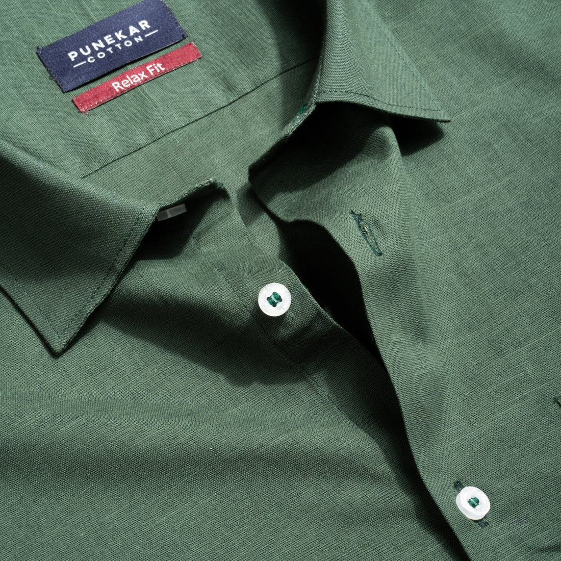 Forest Green Color Solid Cotton Linen Shirt For Men - Punekar Cotton