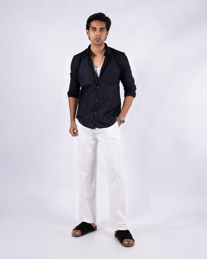 White Everyday Cotton Linen Straight-Fit Pants for Men