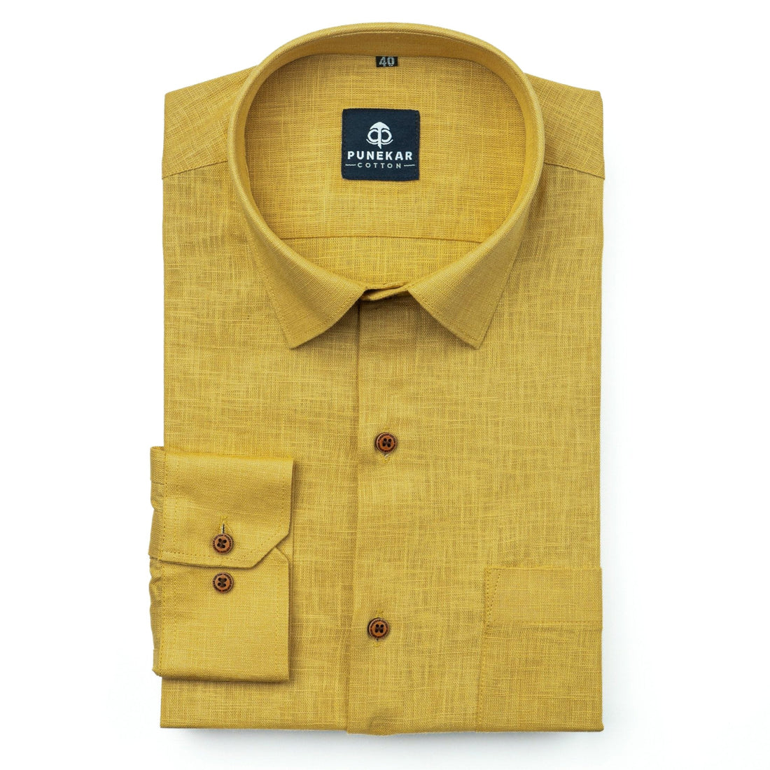 Golden Color Linen Formal Shirts For Men - Punekar Cotton