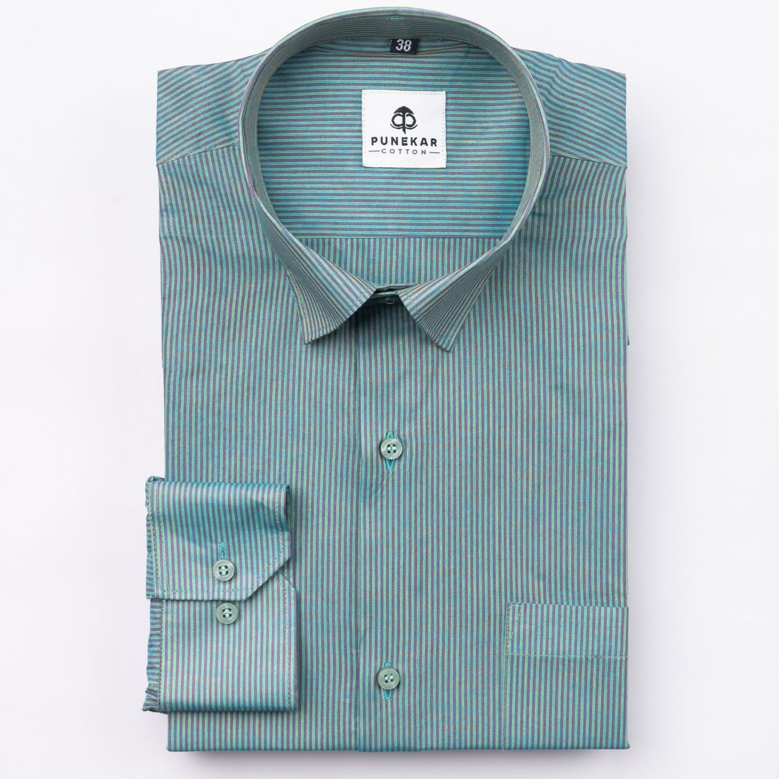 Gradient Green Color Lining Paper Cotton Shirts For Men - Punekar Cotton