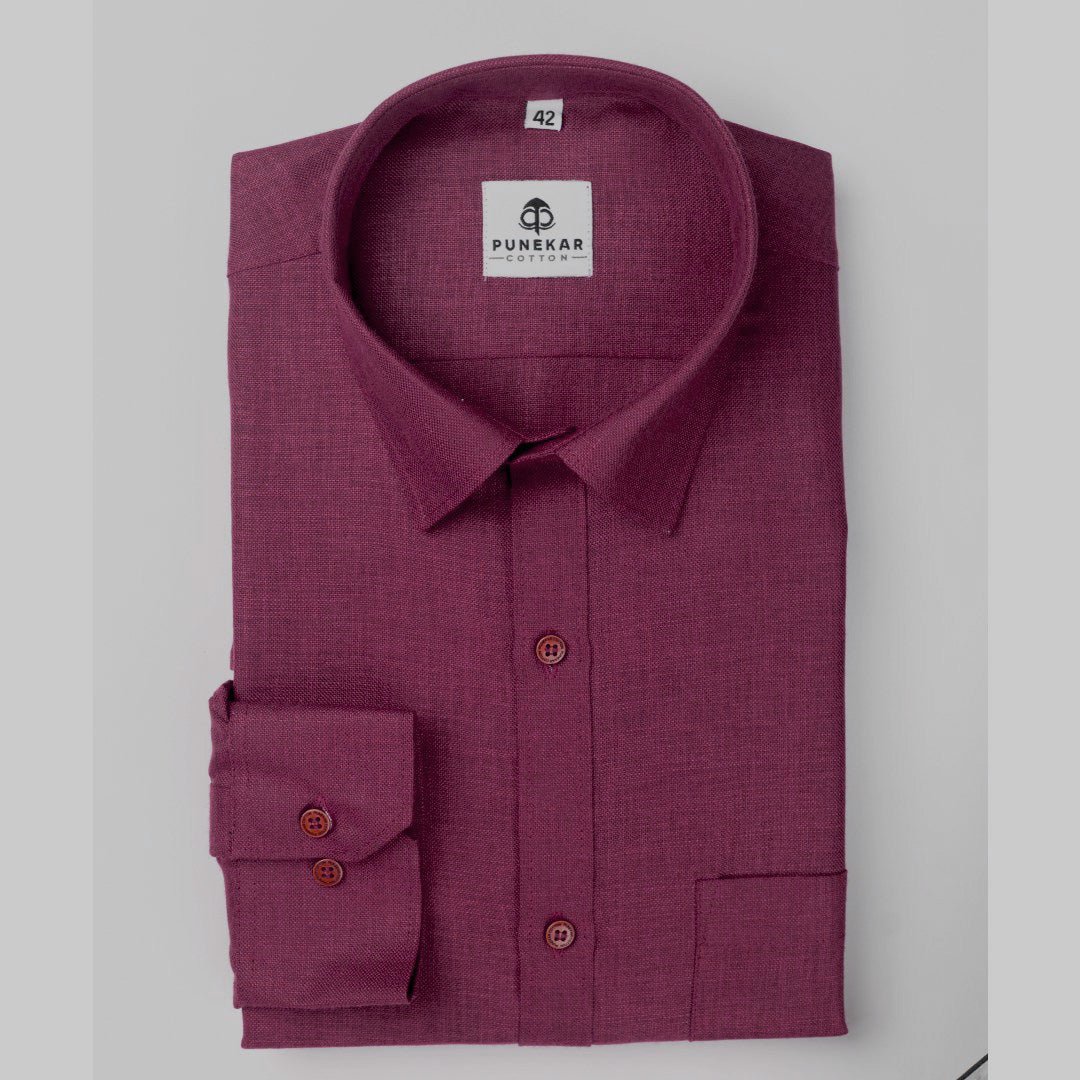 Grape Color Blended Linen Shirt For Men&