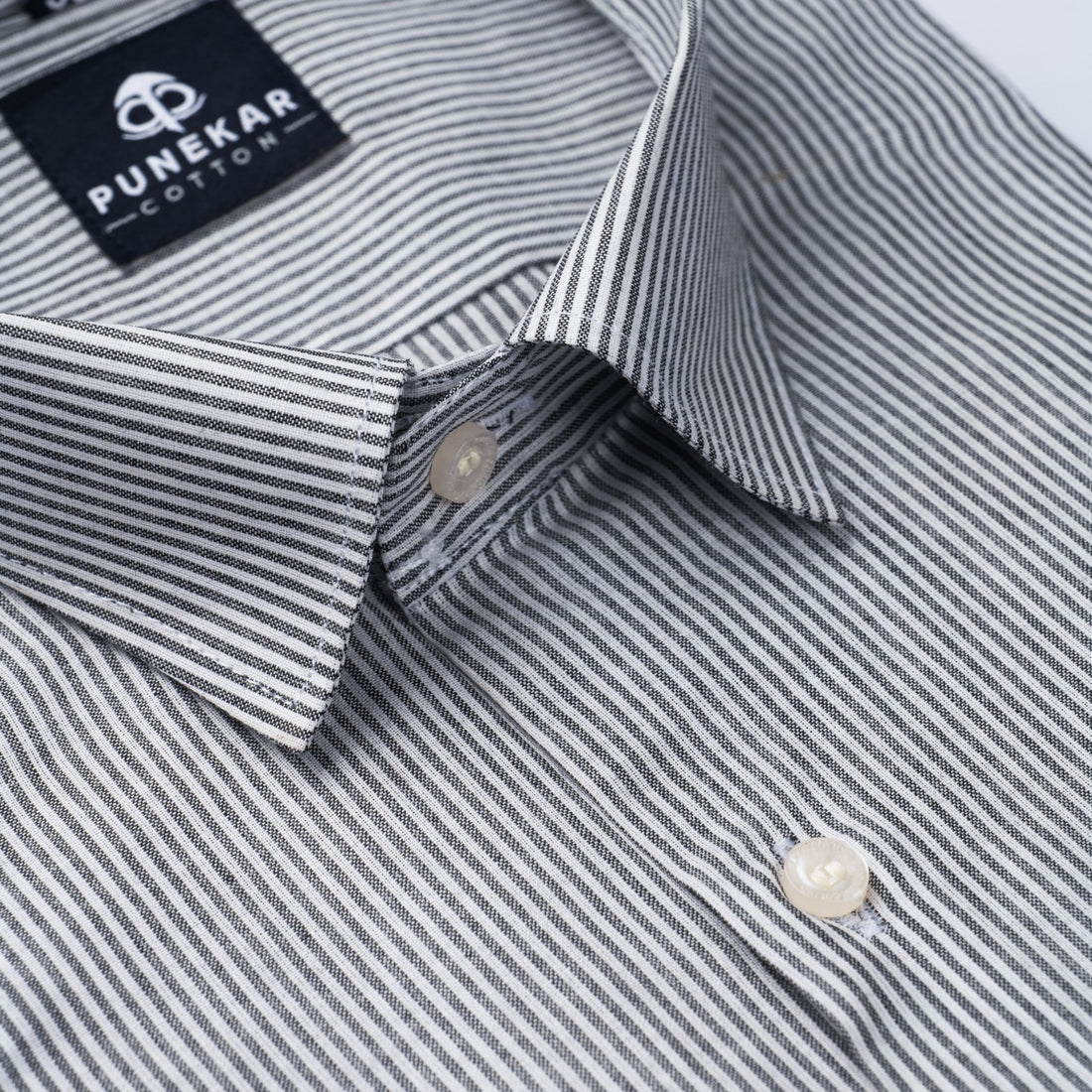 Grey Color Lining Paper Cotton Shirts For Men - Punekar Cotton