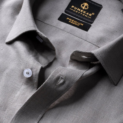 Grey Color Prime Linen Shirt For Men - Punekar Cotton