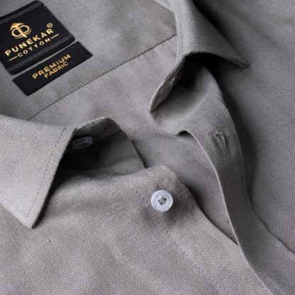 Grey Color Prime Linen Shirt For Men - Punekar Cotton