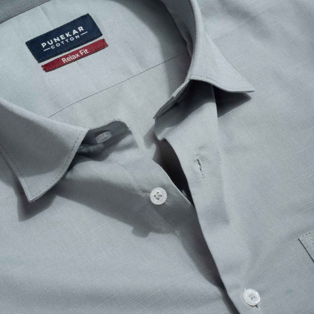 Grey Color Solid Cotton Linen Shirt For Men - Punekar Cotton