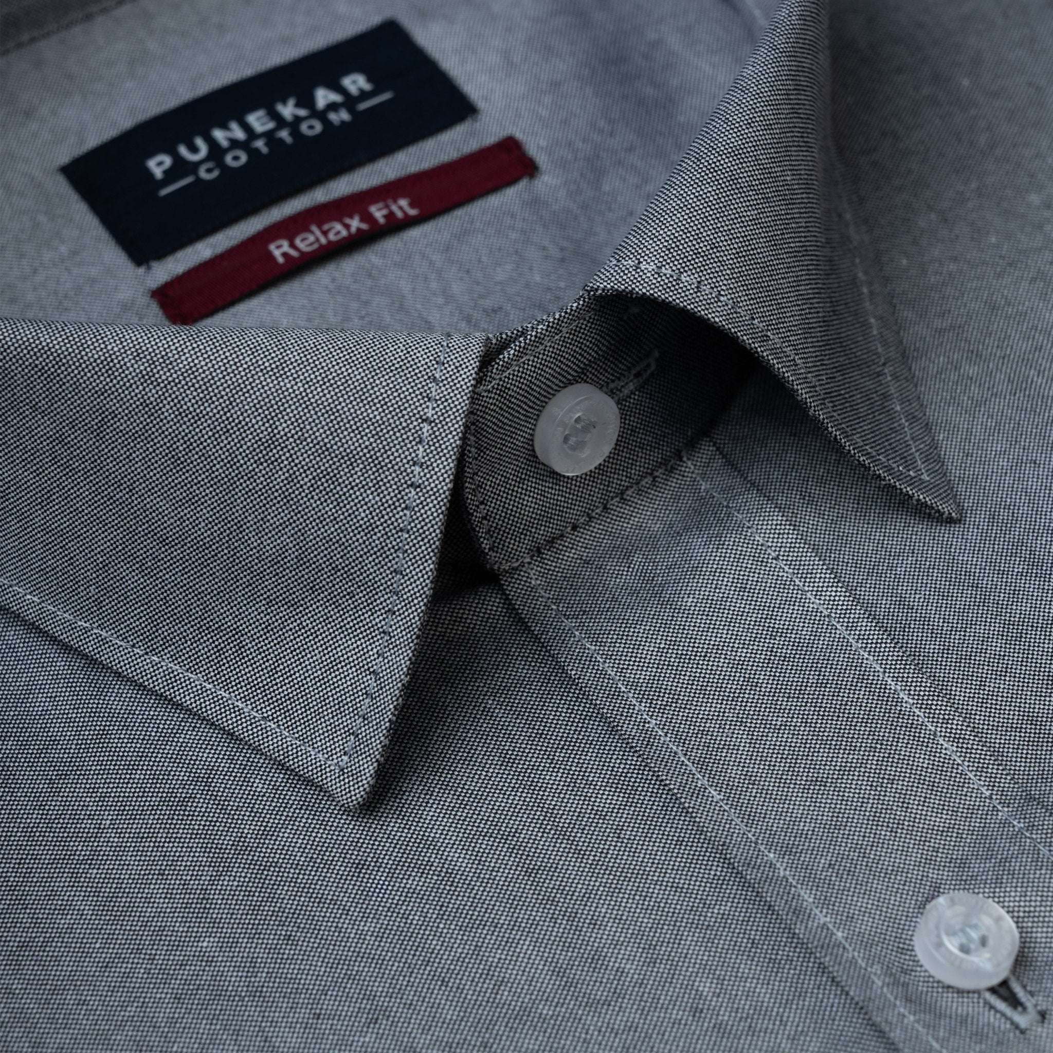 Grey Colour Signature Classic Oxford Shirt For Men - Punekar Cotton