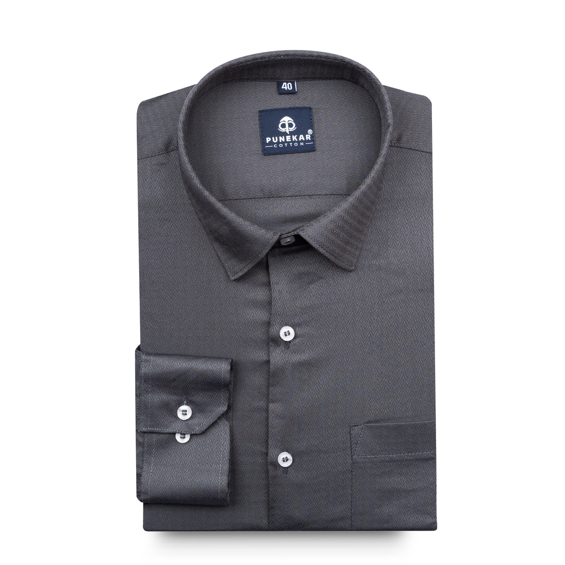 Dark Grey Color Dobby Cotton Satin Shirt For Men