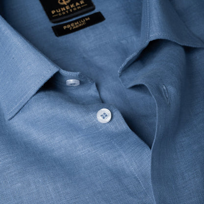 Ice Blue Color 60Lea Pure Linen Shirt For Men - Punekar Cotton