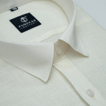 Ivory Color 80s Lino Lyocell Shirt For Men - Punekar Cotton