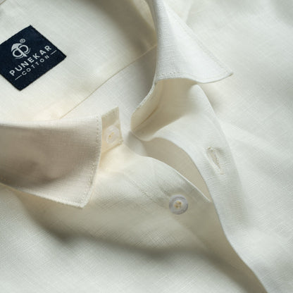 Ivory Color 80s Lino Lyocell Shirt For Men - Punekar Cotton