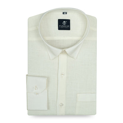 Ivory Color 80s Lino Lyocell Shirt For Men - Punekar Cotton
