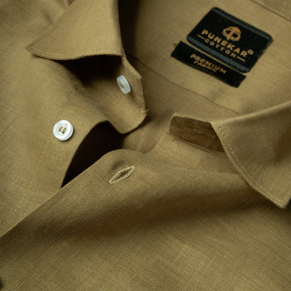 Khaki 60Lea Pure Linen Shirt For Men - Punekar Cotton