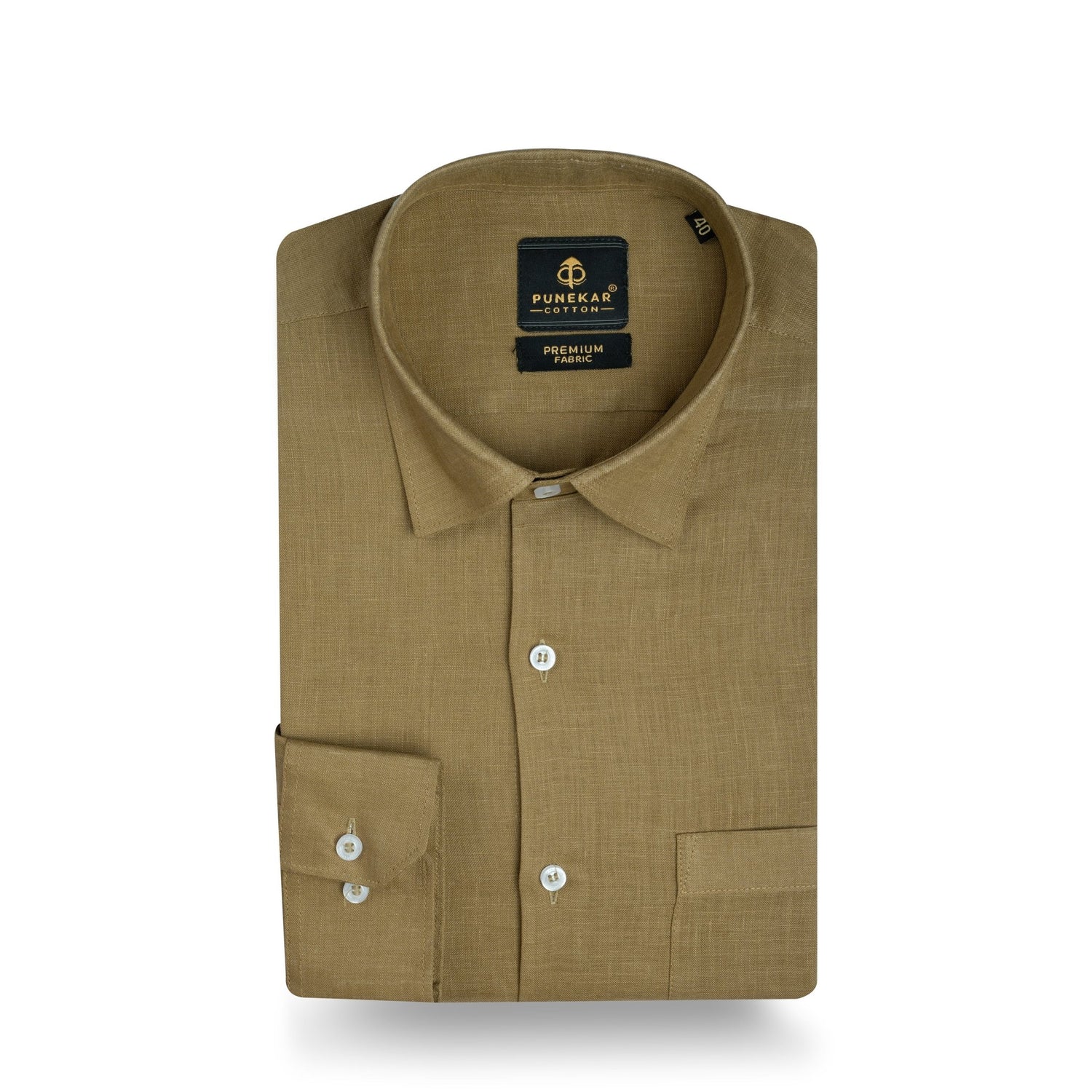 Khaki 60Lea Pure Linen Shirt For Men - Punekar Cotton