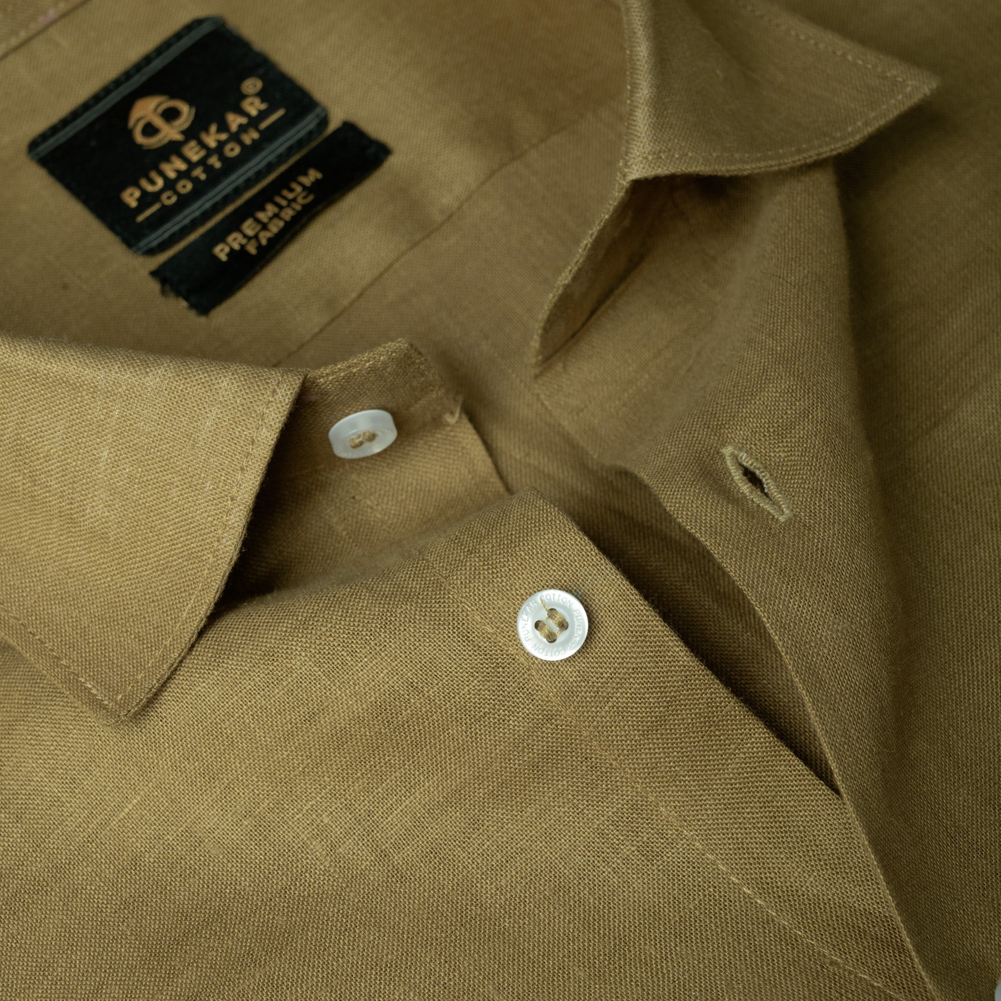Khaki 60Lea Pure Linen Shirt For Men - Punekar Cotton
