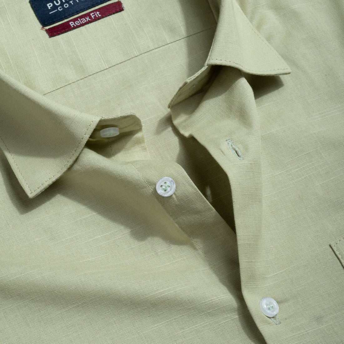 Khaki Green Color Solid Cotton Linen Shirt For Men - Punekar Cotton