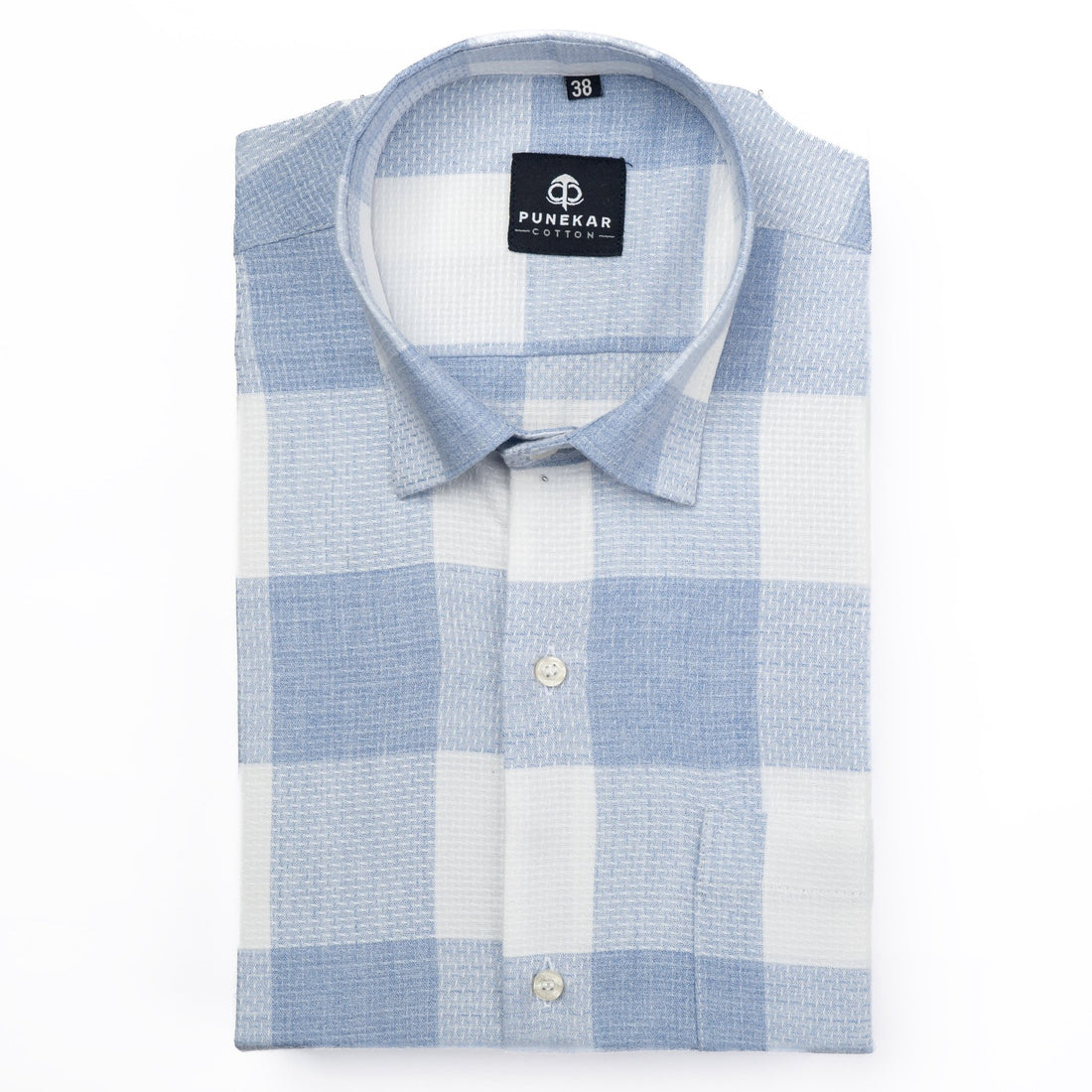 Light Blue Color Checks Pure Cotton Shirt For Men - Punekar Cotton