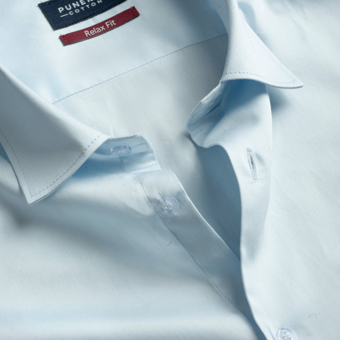 Light Blue Color Cotton Satin Shirt For Men - Punekar Cotton