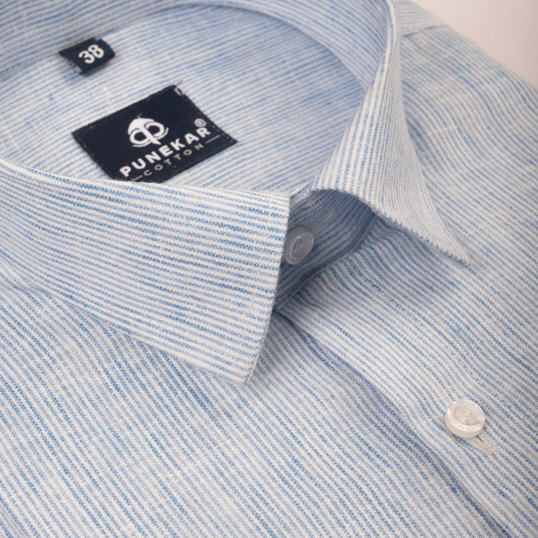 Light Blue Color Hand Woven Cotton Stripe Shirt For Men - Punekar Cotton