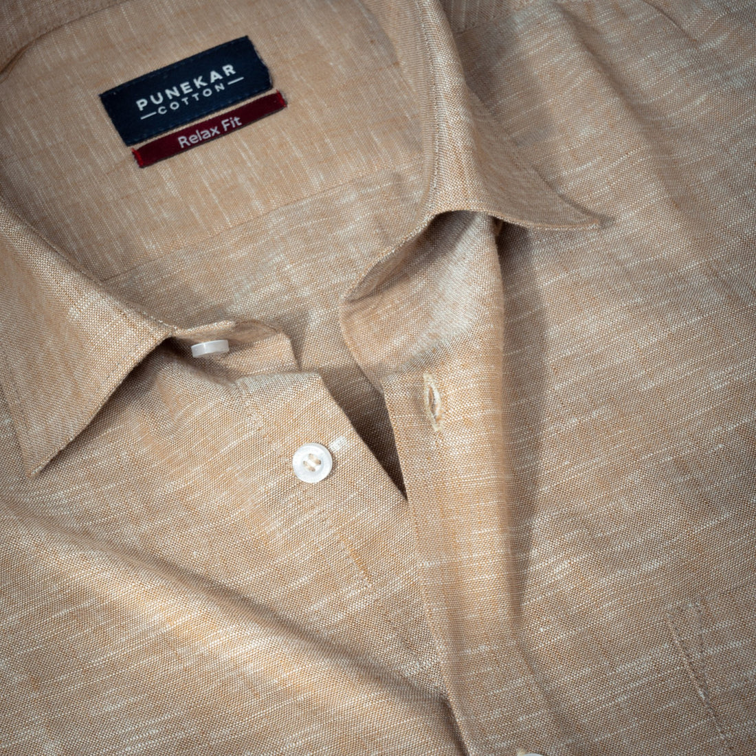 Light Brown Color Classic Lyocell Linen Feel Shirt For Men - Punekar Cotton