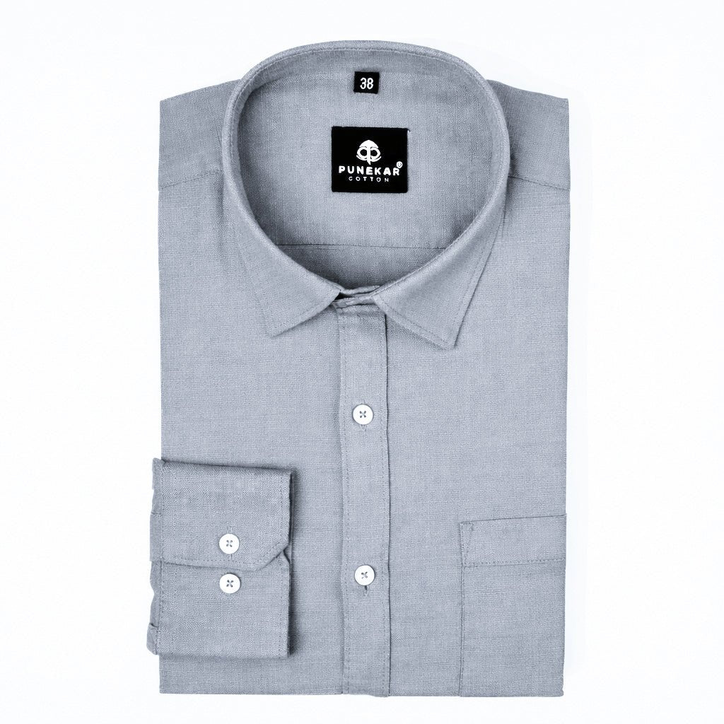 Light Grey Color Cotton Linen Shirt For Men - Punekar Cotton