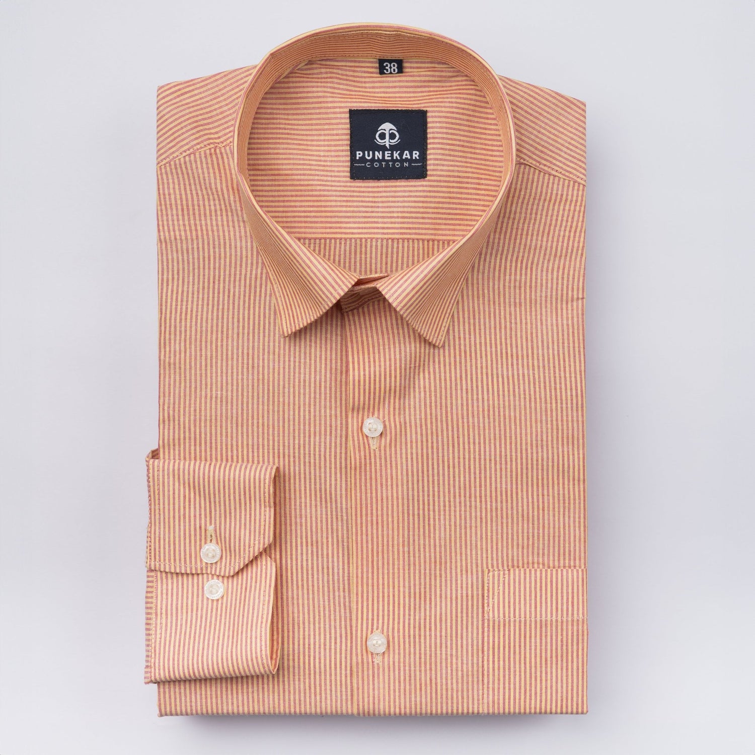 Light Orange Color Lining Paper Cotton Shirts For Men - Punekar Cotton