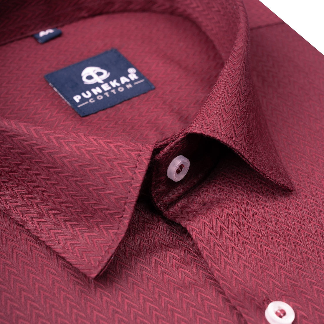 Maroon Color Dobby Cotton Satin Shirt For Men - Punekar Cotton