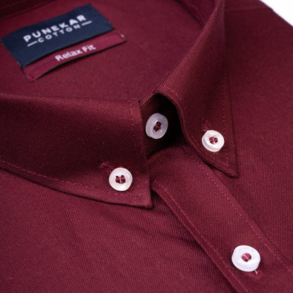 Maroon Colour Cotton Oxford Button Down Collar Shirt For Men - Punekar Cotton
