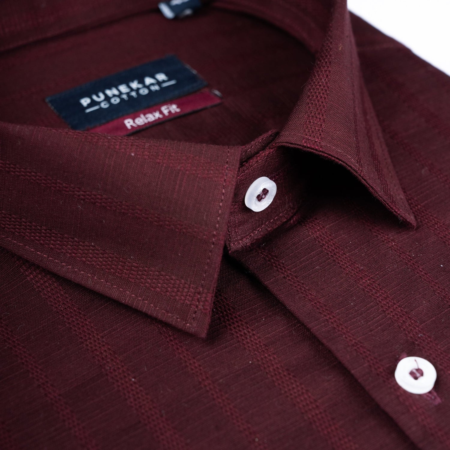 Maroon Colour Vertical Stripe Textured Jacquard Shirt for Men - Punekar Cotton