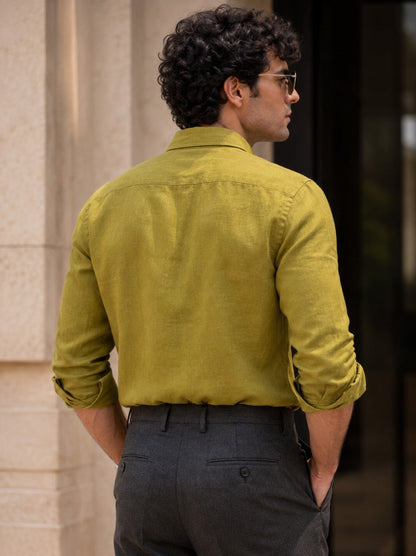 Mehndi 60Lea Pure Linen Shirt For Men - Punekar Cotton