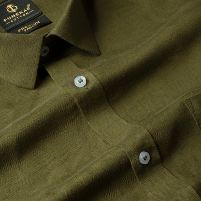 Mehndi Color Prime Linen Shirt For Men - Punekar Cotton