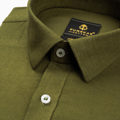 Mehndi Color Prime Linen Shirt For Men - Punekar Cotton