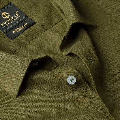 Mehndi Color Prime Linen Shirt For Men - Punekar Cotton