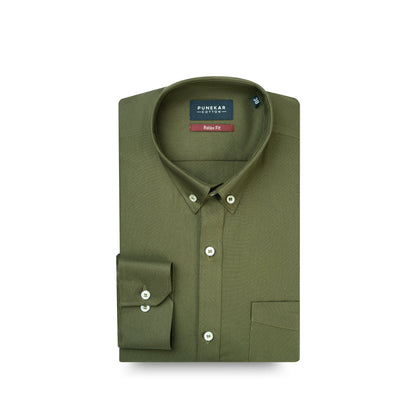 Mehndi Colour Cotton Oxford Button Down Collar Shirt For Men - Punekar Cotton