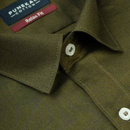 Mehndi Colour Signature Classic Oxford Shirt For Men - Punekar Cotton