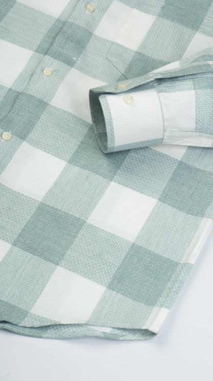 Mint Green Color Checks Pure Cotton Shirt For Men - Punekar Cotton