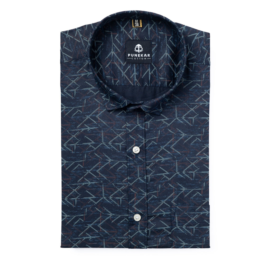Navy Blue Color Geometric Printed Shirt For Men - Punekar Cotton