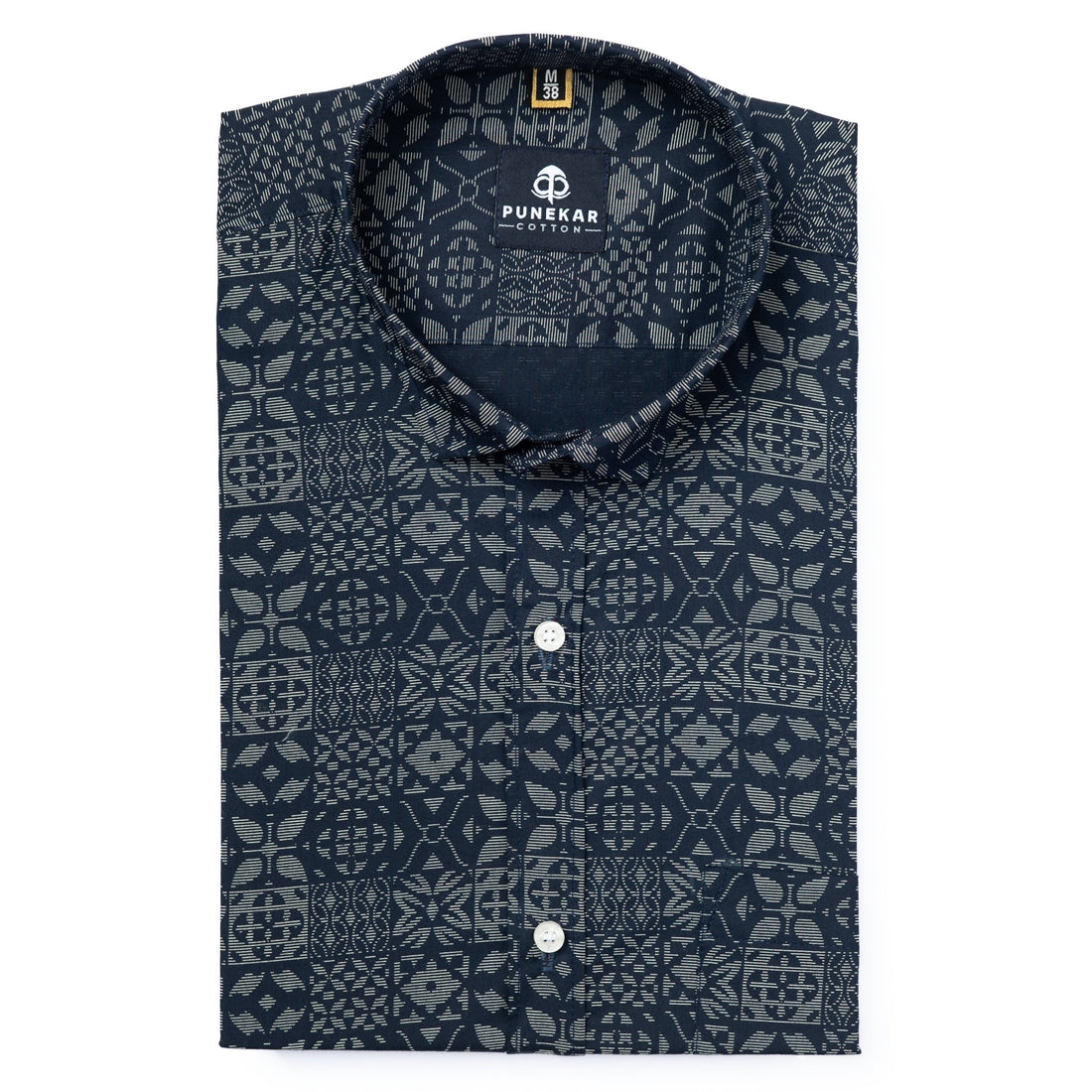 Navy Blue Color Moroccan Printed Shirt For Men - Punekar Cotton