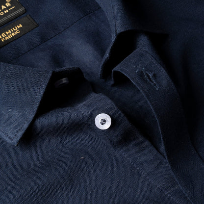 Navy Blue Color Prime Linen Shirt For Men - Punekar Cotton