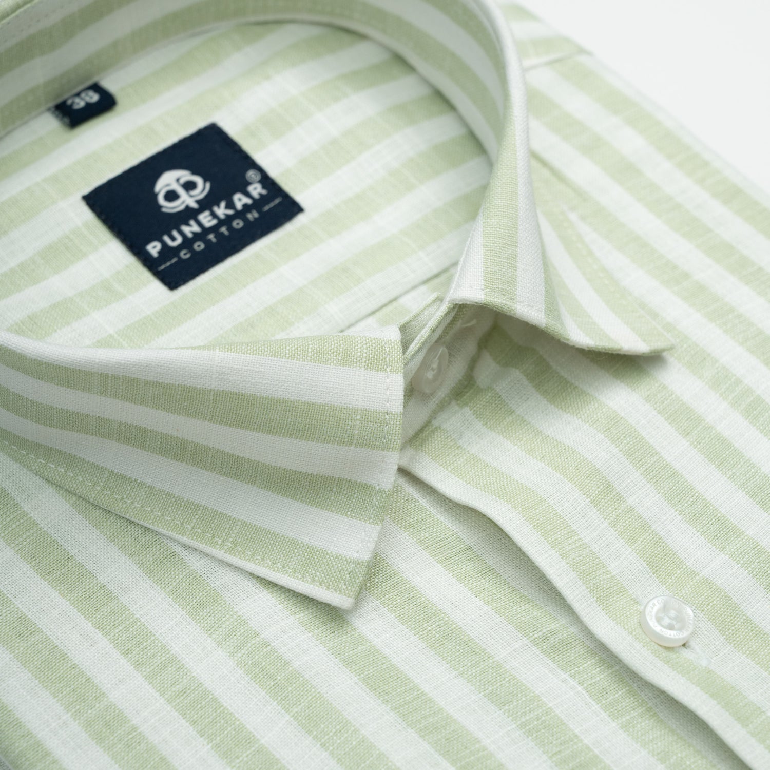 Mint Green Vertical Stripes Cotton Linen Shirt for Men