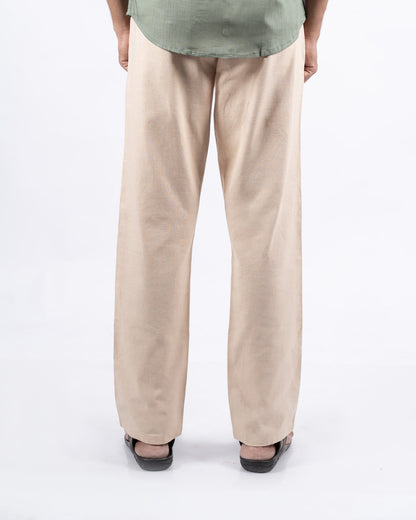 Beige Everyday Cotton Linen Straight-Fit Pants for Men