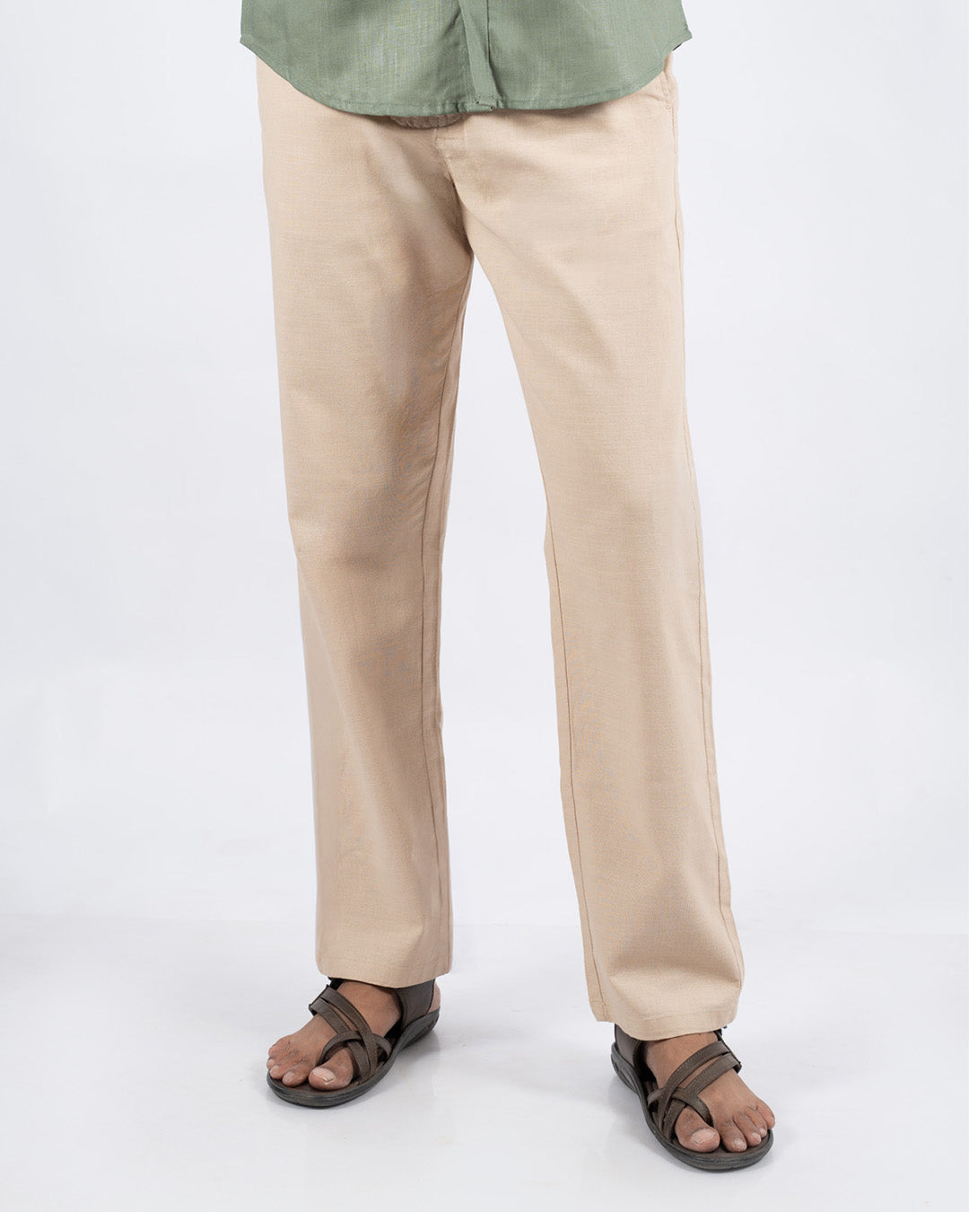 Beige Everyday Cotton Linen Straight-Fit Pants for Men