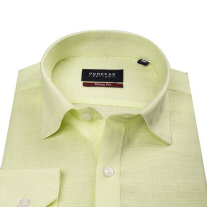 Pale Lime Color Lyocell Cotton Shirt For Men - Punekar Cotton