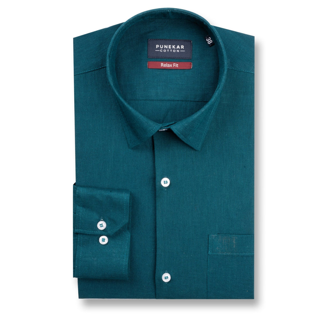 Peacock Color Linen Formal Shirts For Men - Punekar Cotton