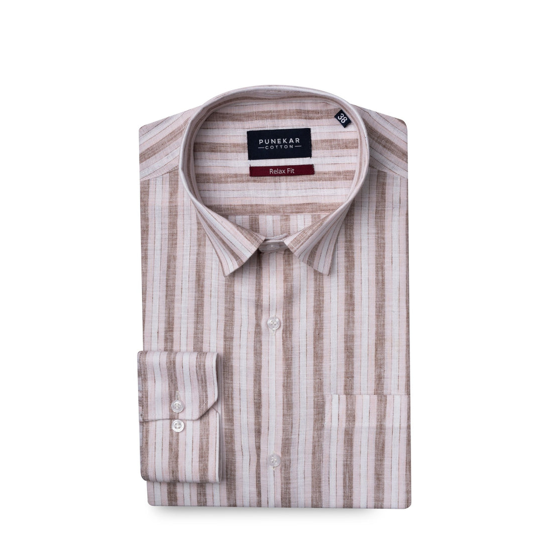 Pink &amp; Brown Colour Vertical Cotton Blend Striped Shirt For Men - Punekar Cotton