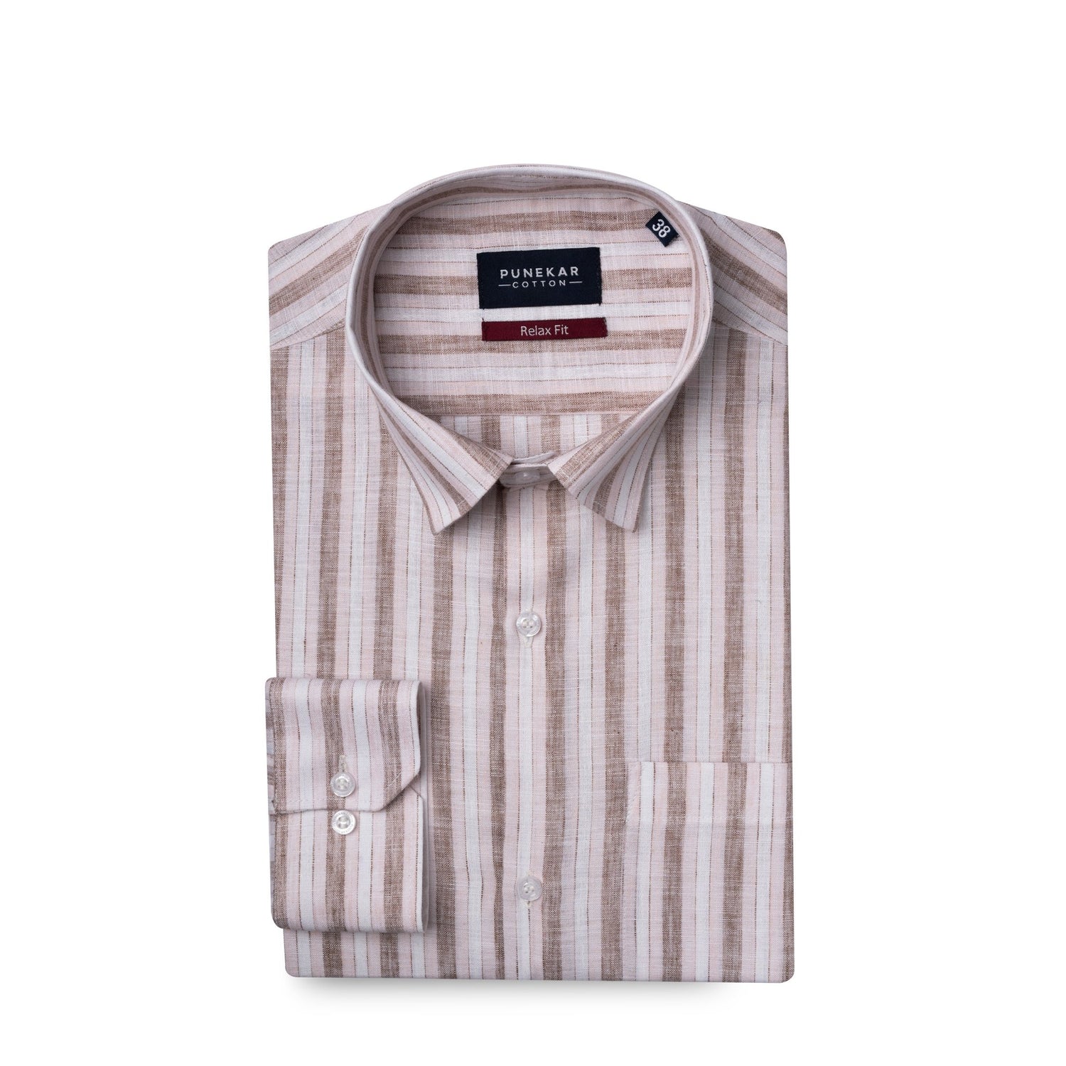 Pink &amp; Brown Colour Vertical Cotton Blend Striped Shirt For Men - Punekar Cotton